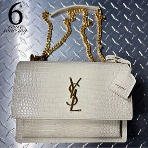 Saint Laurent YSL Medium Croc Sunset Chain Bag in Ivory GHW